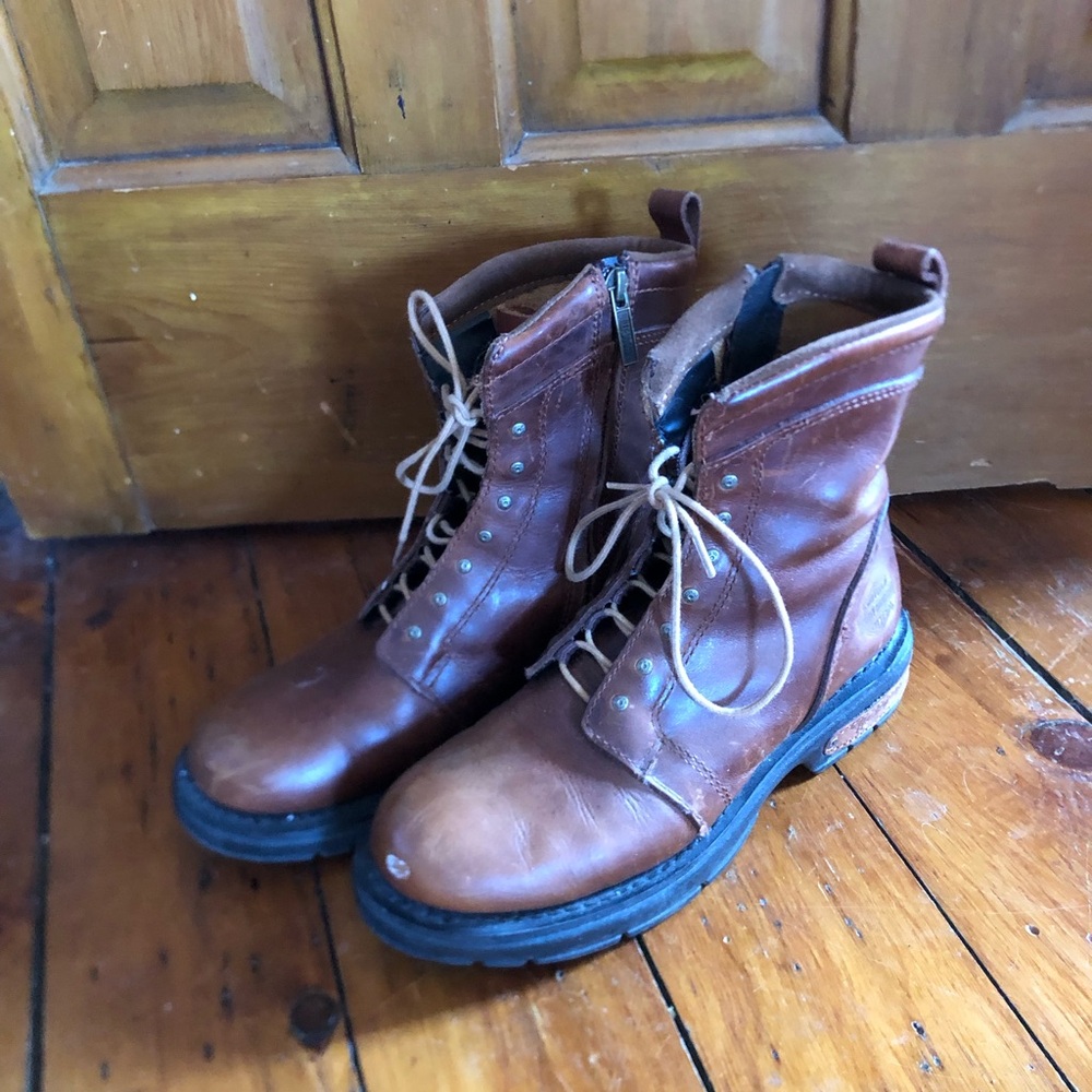 Harley-Davidson Brown Leather Lace with Side Zipper Boots